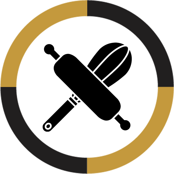 silhouette of a rolling pin and a whisk in a x formation