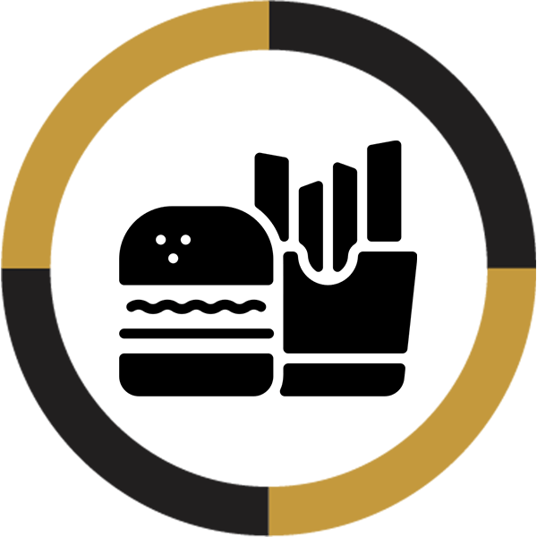 silhouette of a burger and fries from in a takeaway